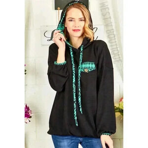 🇺🇸BOGO🆓-Black Jade Aztec Contrast Hoodie